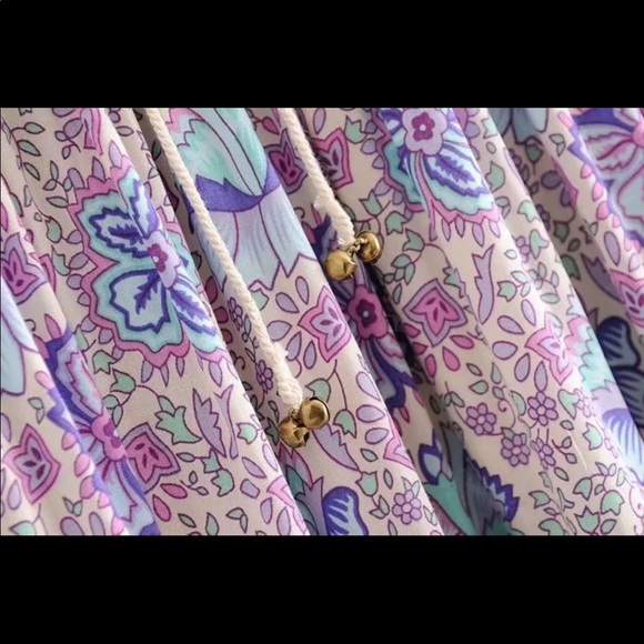 Boho gypsy floral print maxi skirt purple blue - Picture 5 of 7